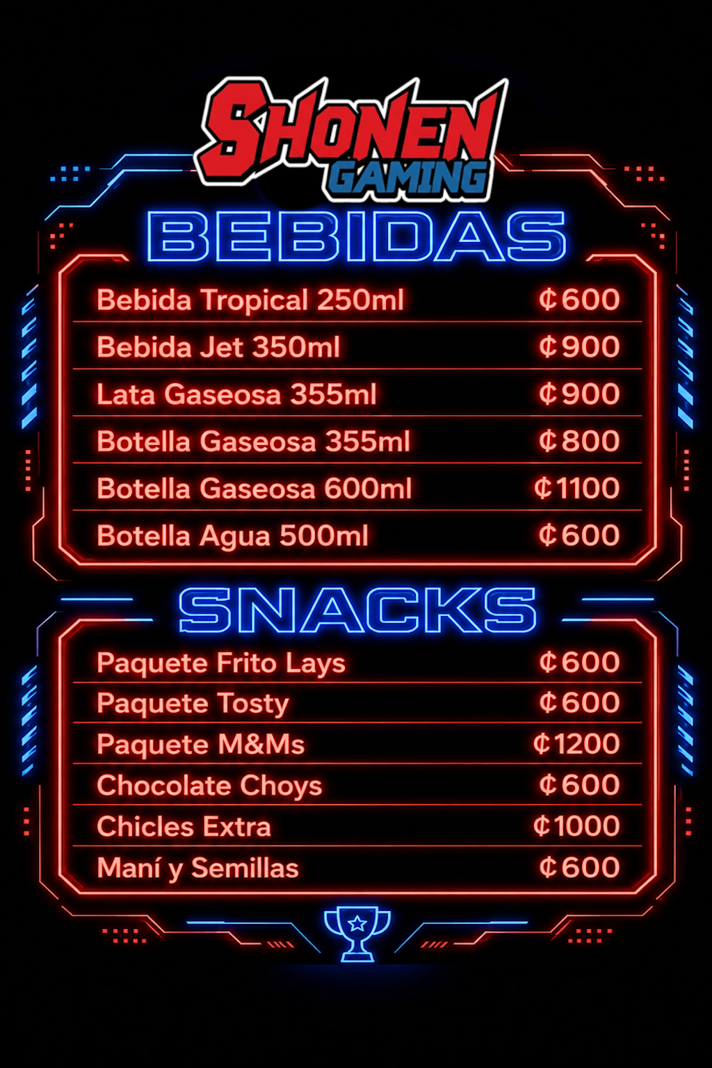 Menú de alimentos y bebidas